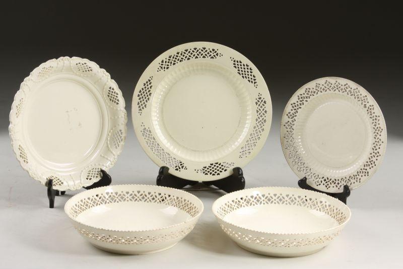 Appraisal: Group of Five Leeds Pottery Plates England late th c