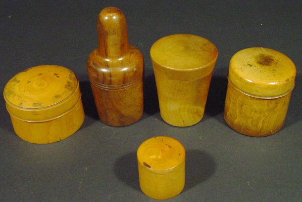 Appraisal: Five turned olive wood boxes