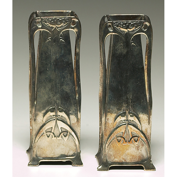 Appraisal: WMF vases attribution pair polished pewter with a tree of