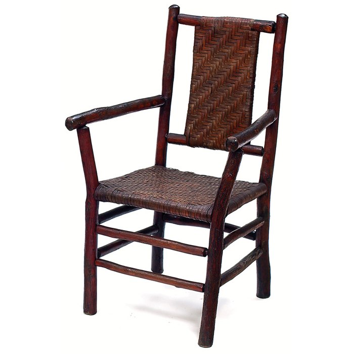 Appraisal: Old Hickory armchair original twig construction with replaced woven hickory