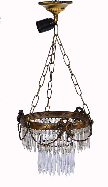 Appraisal: A GILT METAL AND CUT GLASS TWO TIER CIRCULAR HANGING