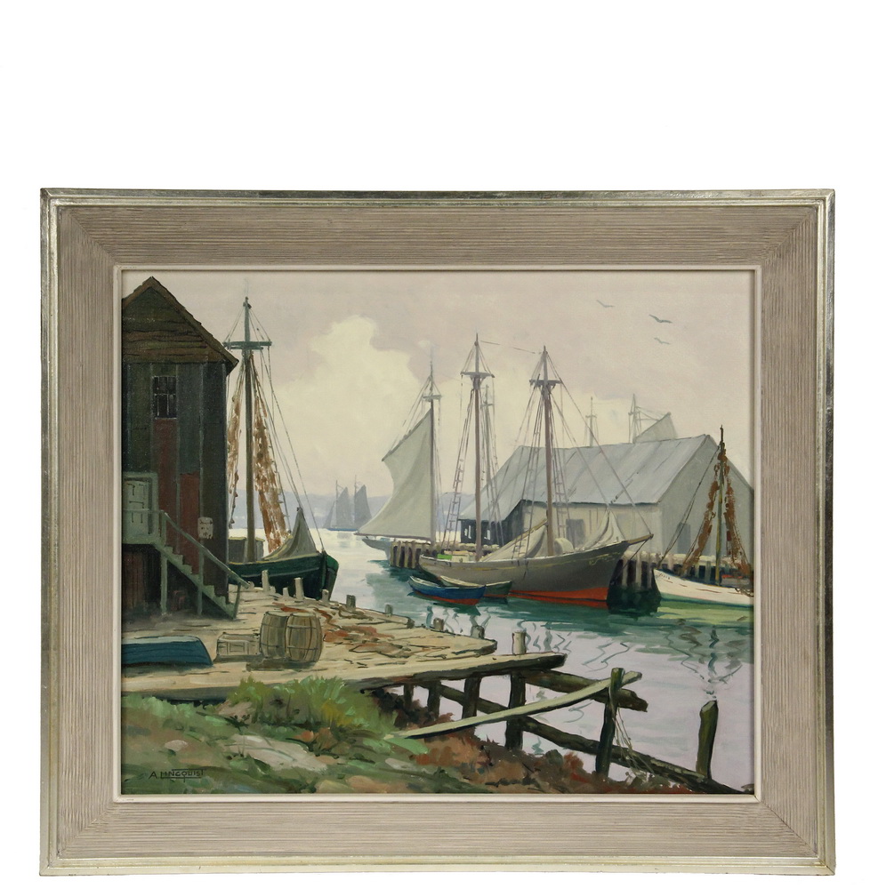 Appraisal: ARTHUR LORENTZ LINGQUIST MA CT - - Gloucester Harbor Massachusetts