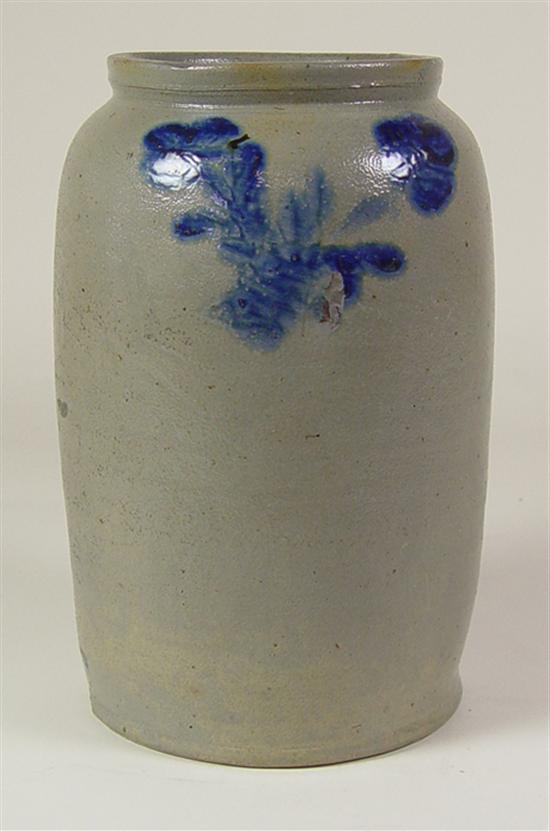 Appraisal: Stoneware Crock with Cobalt Floral Decoration Late th century Salt