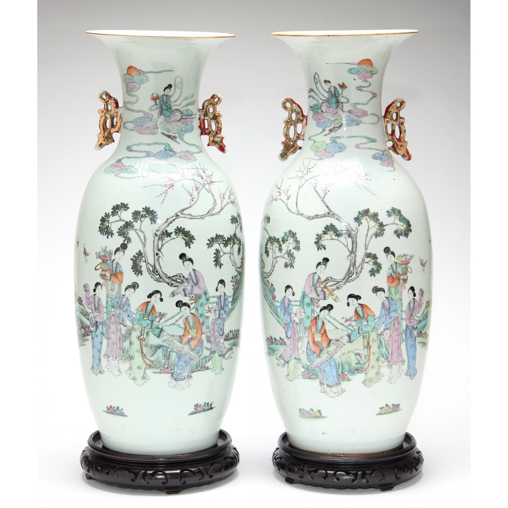 Appraisal: Pair of Chinese Floor Vases early th century baluster form