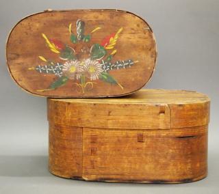 Appraisal: bentwood Bride's boxes Two th century bentwood Bride's boxes probably