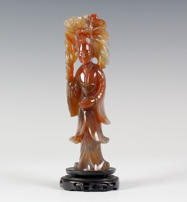 Appraisal: Chinese H-Carved Russet Carnelian Guan Yin Statue Vintage Chinese export