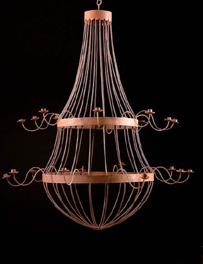 Appraisal: Monumental French Provincial Wrought-Iron Tiered Twenty-Light Chandelier of inverted balloon