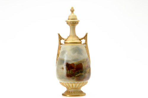 Appraisal: ROYAL WORCESTER Urn with cover painted by John Stinton with