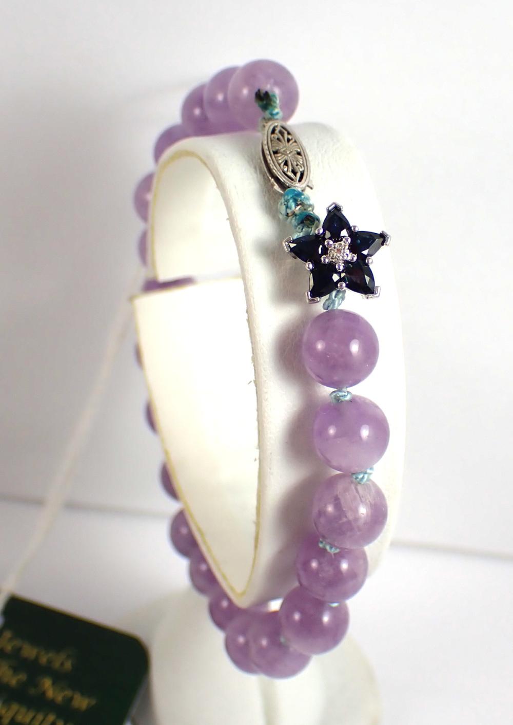 Appraisal: AMETHYST SAPPHIRE AND WHITE GOLD BRACELET - hand-knotted bracelet with