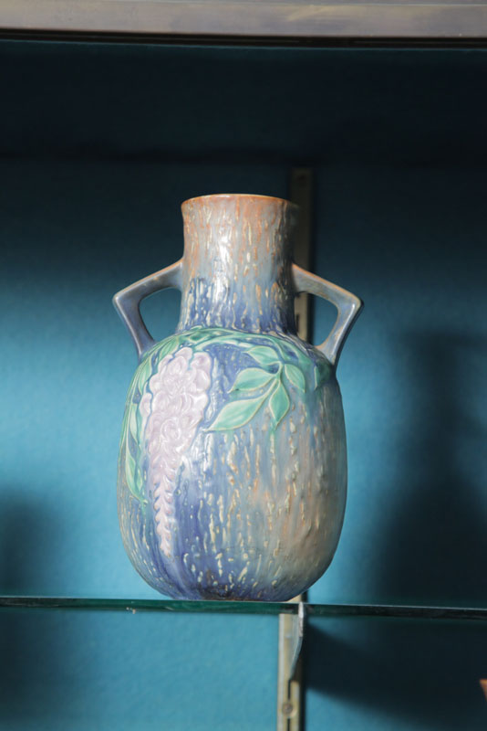 Appraisal: ROSEVILLE POTTERY VASE Bulbous form in blue Wisteria with double