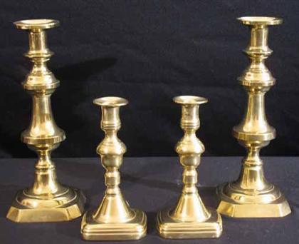 Appraisal: Two pair of brass candlesticks th th century H in