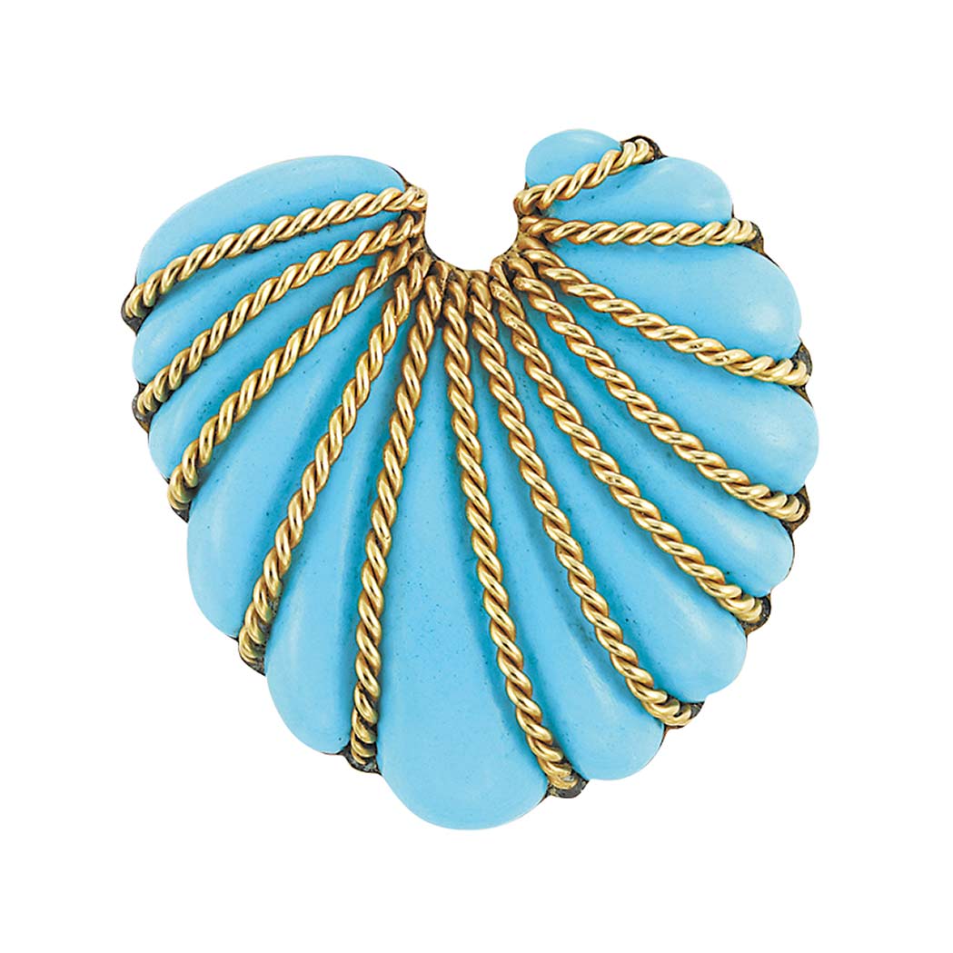 Appraisal: Gold and Turquoise Shell Brooch Seaman Schepps kt the large