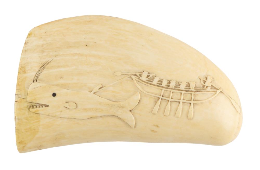 Appraisal: RELIEF-CARVED WHALE'S TOOTH TH CENTURY LENGTH RELIEF-CARVED WHALE'S TOOTH th