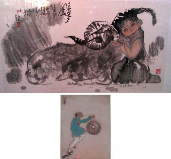 Appraisal: CHINESE ART Painting of a young girl with a ram