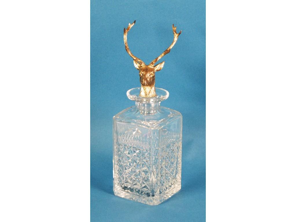 Appraisal: EDINBURGH CUT GLASS SQUARE DECANTER with silver coloured metal mounted