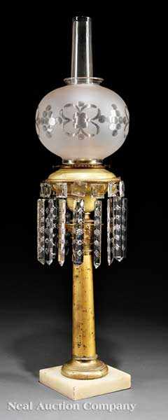 Appraisal: An American Gilt Lacquered Brass and Bronze Solar Lamp c