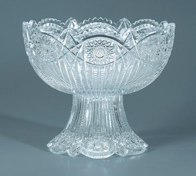 Appraisal: Cut glass punch bowl and stand hobstar borders above zipper