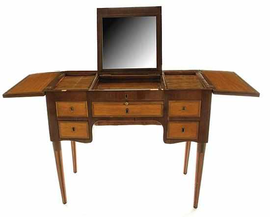 Appraisal: Continental inlaid walnut dressing table th century three-part rectangular top