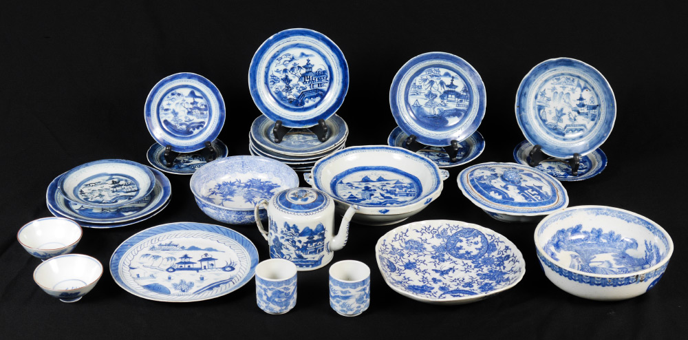 Appraisal: PIECE COLLECTION OF BLUE WHITE CANTON CHINA Approx pieces total