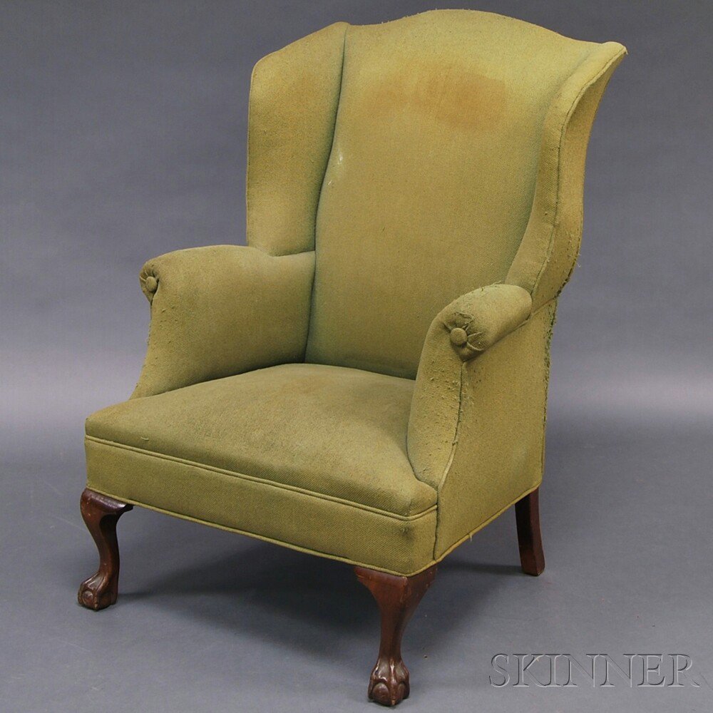 Appraisal: Chippendale-style Carved Mahogany Wing Chair ht wd dp in Estimate