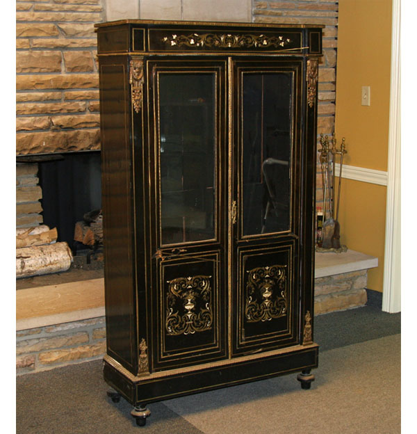 Appraisal: French style ebonized cabinet with mother of pearl and brass