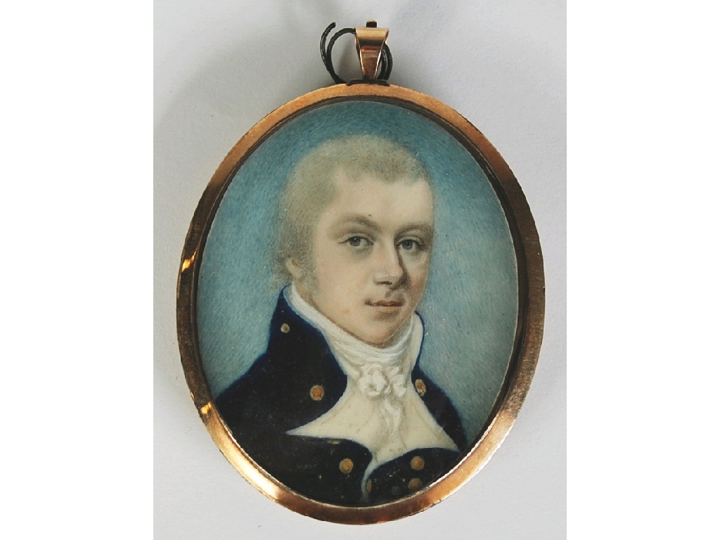 Appraisal: ENGLISH SCHOOL circa OVAL PORTRAIT MINIATURE ON IVORY OF A