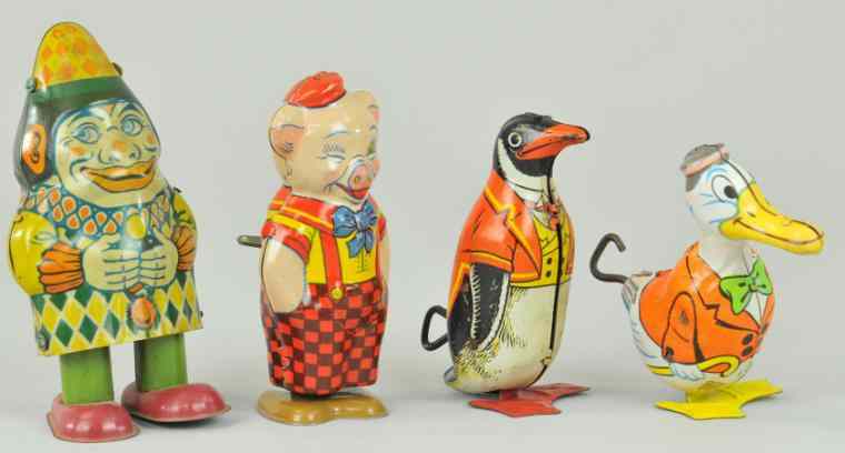 Appraisal: FOUR CHEIN WIND-UP TOYS All lithographed tin includes duck pig