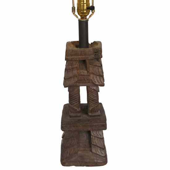 Appraisal: An Indian Teak Architectural Carving Table Lamp th century and