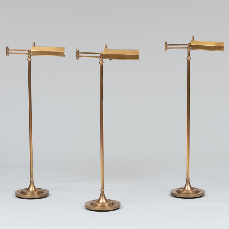 Appraisal: Three Patinated-Brass Adjustable Swivel Tent-Form Reading Lamps in x in