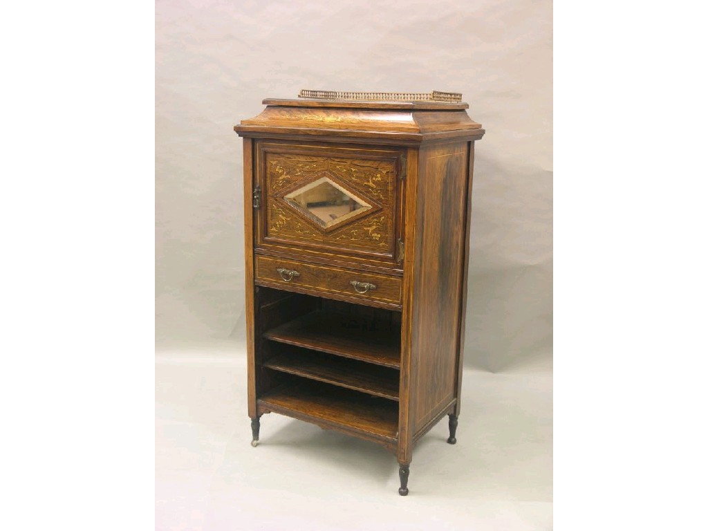 Appraisal: A good Edwardian inlaid rosewood music cabinet gilt brass gallery