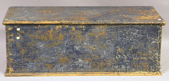 Appraisal: Blue-painted Pine Dovetail-constructed Blanket Box ht lg in