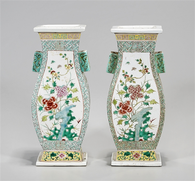 Appraisal: Pair of Chinese enameled porcelain four-faceted vases floral and bird