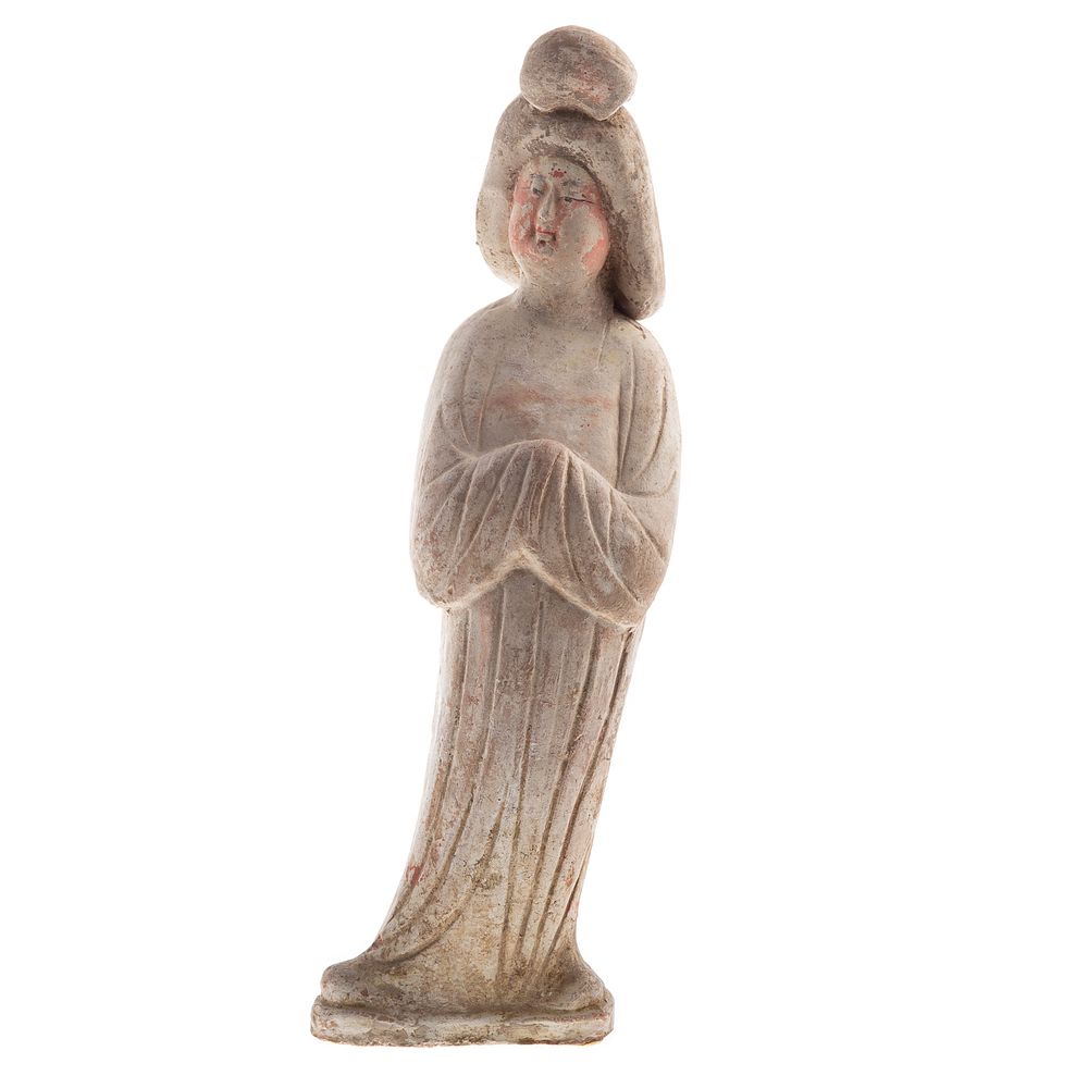 Appraisal: Chinese Terracotta Female Standing Tomb Effigy Tang Dynasty - A