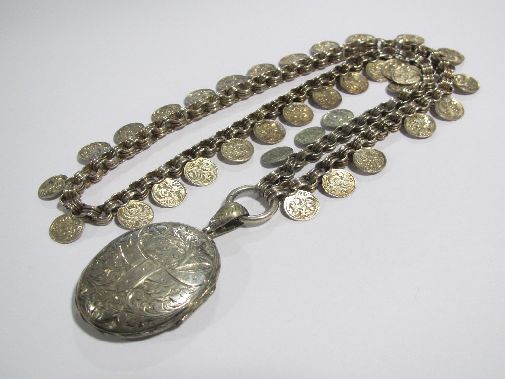 Appraisal: Engraved Victorian silver locket with silver collar made of belcher