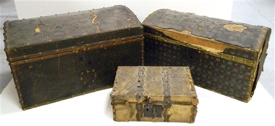 Appraisal: Wooden box with parchment and leather brass studs along with