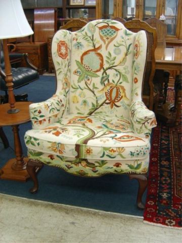 Appraisal: PR CREWEL WING BACK CHAIRS