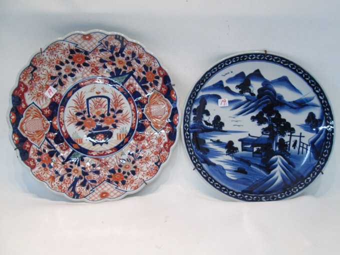 Appraisal: TWO JAPANESE IMARI PORCELAIN CHARGERS one in n traditional colors