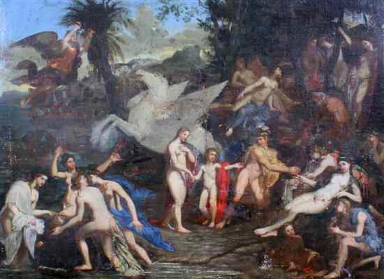 Appraisal: Pierre Mosnier - oil on canvas Pegasus among the Muses