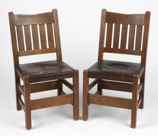 Appraisal: A pair of Gustav Stickley dining chairs no - each