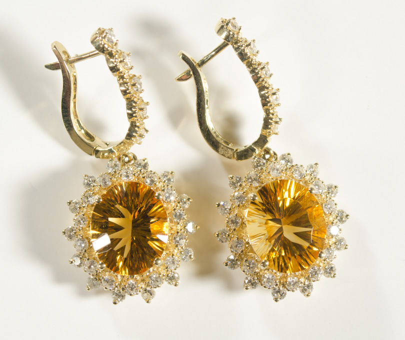 Appraisal: PAIR OF CITRINE AND DIAMOND EARRINGS each k yellow gold