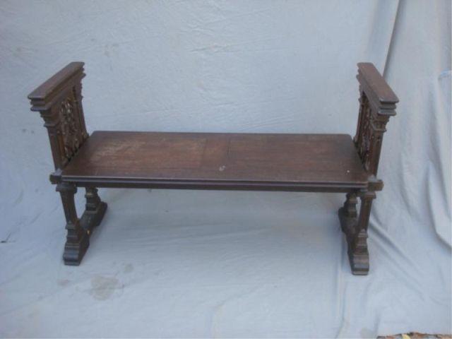 Appraisal: Gothic Style Carved Oak Bench From a Tarrytown location Dimensions