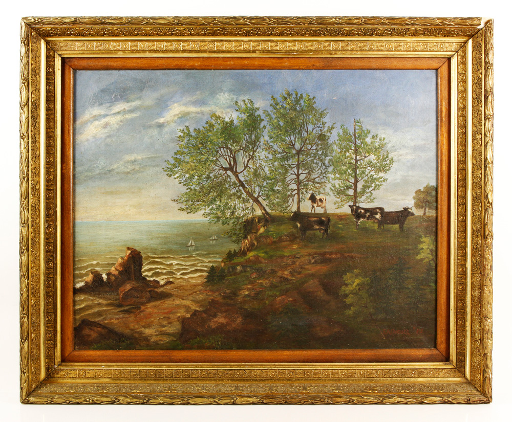 Appraisal: - American School Landscape with Cows O C American school