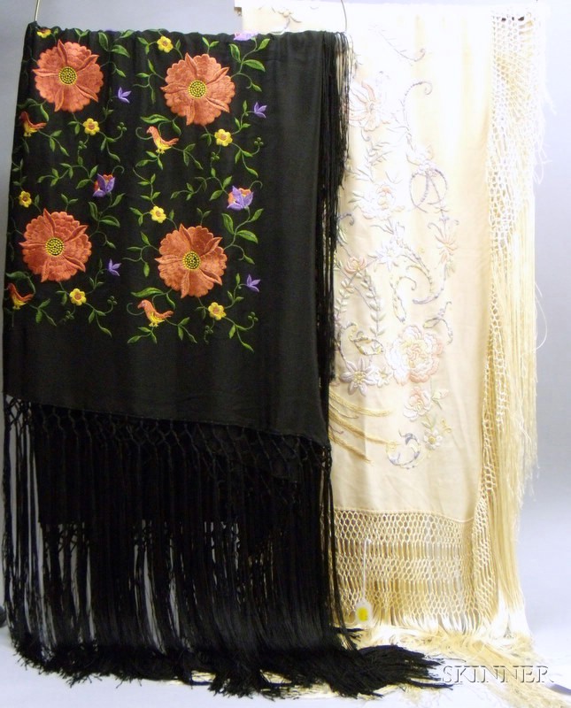 Appraisal: Two Chinese Silk Embroidered and Fringed Piano Shawls th century