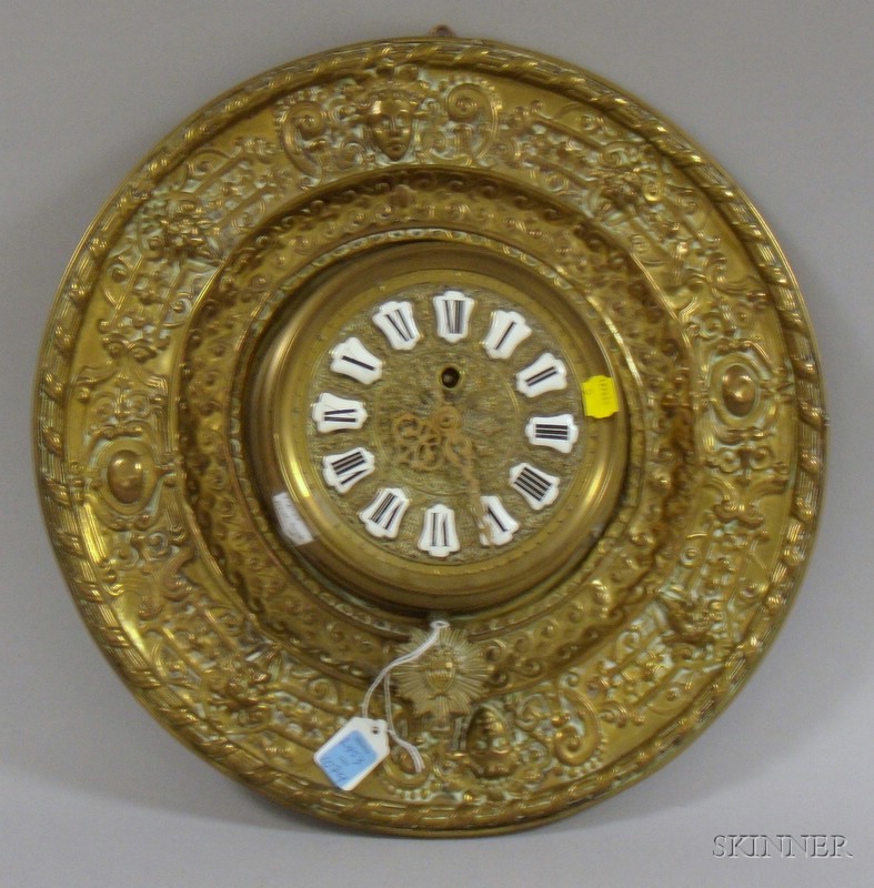 Appraisal: French Pressed Brass and Enamel Wall Clock with applied enameled