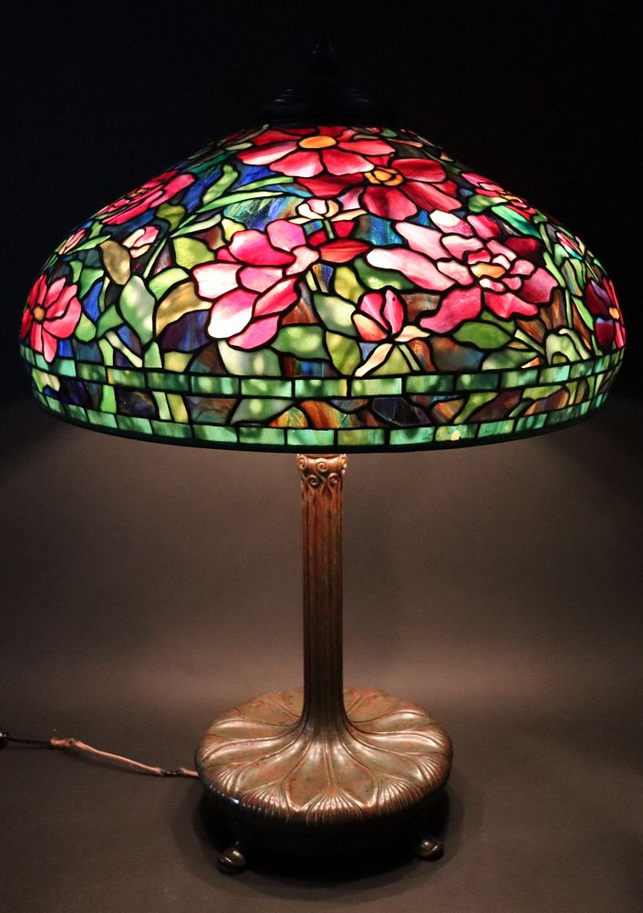 Appraisal: Tiffany Studios Table Lamp With Peony Shade Illustrated Neustadt Pg