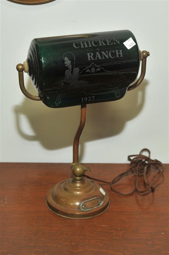 Appraisal: DESK LAMP American dated glass and brass Etched emerald green