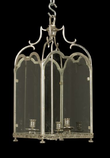 Appraisal: French Silverplate and Glass Foyer Lantern in the Louis XVI