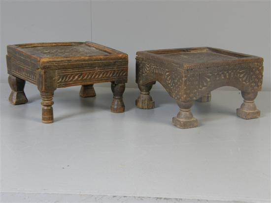 Appraisal: Two th century Indian carved oak stools on turned legs