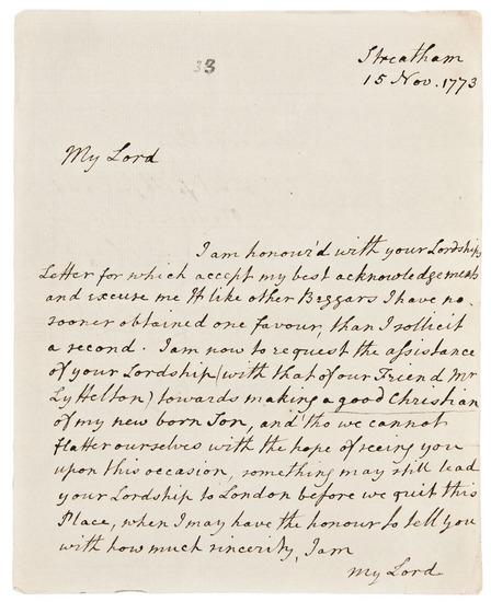 Appraisal: PIOZZI Hester Lynch Thrale - Autograph letter signed H Thrale