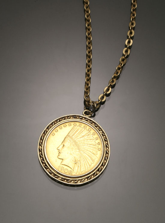 Appraisal: U S Indian Head Ten-Dollar Gold Coin Pendant and Chain